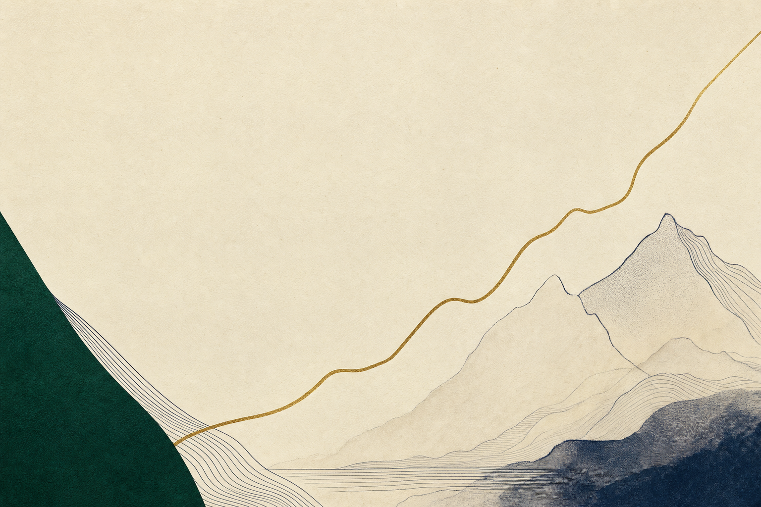 Abstract editorial illustration of an ascending brass line forming a mountain silhouette, symbolizing steady financial growth and quiet leadership