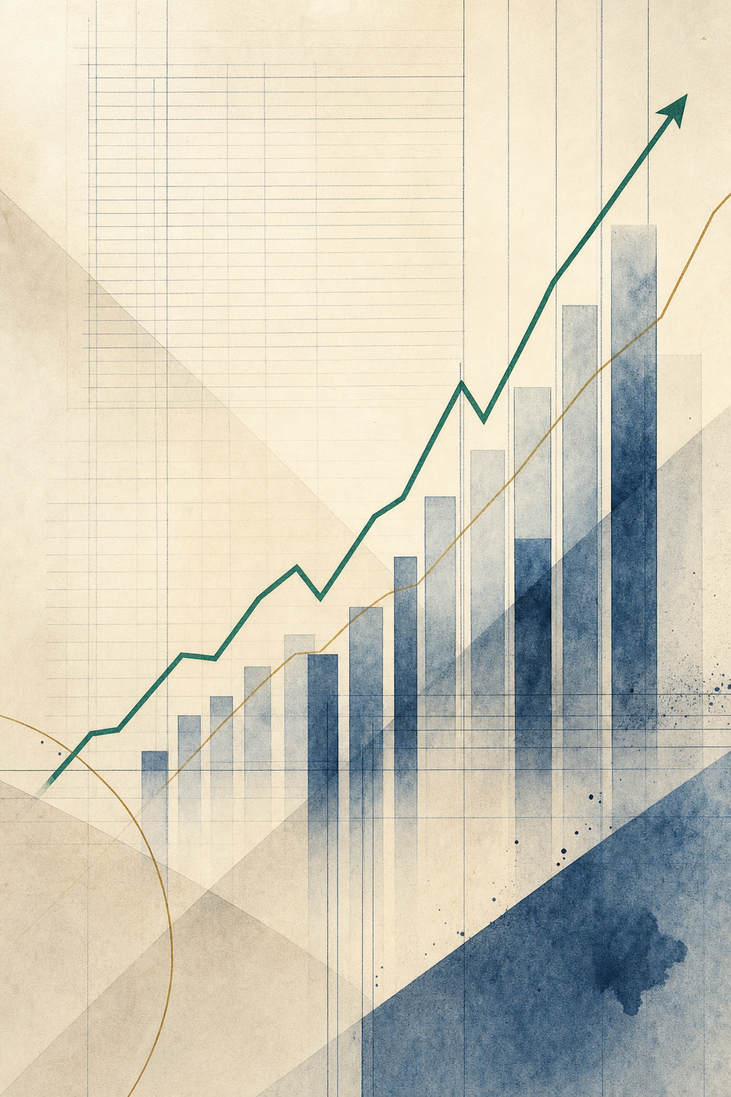 Abstract illustration of an ascending financial growth chart on textured ledger paper