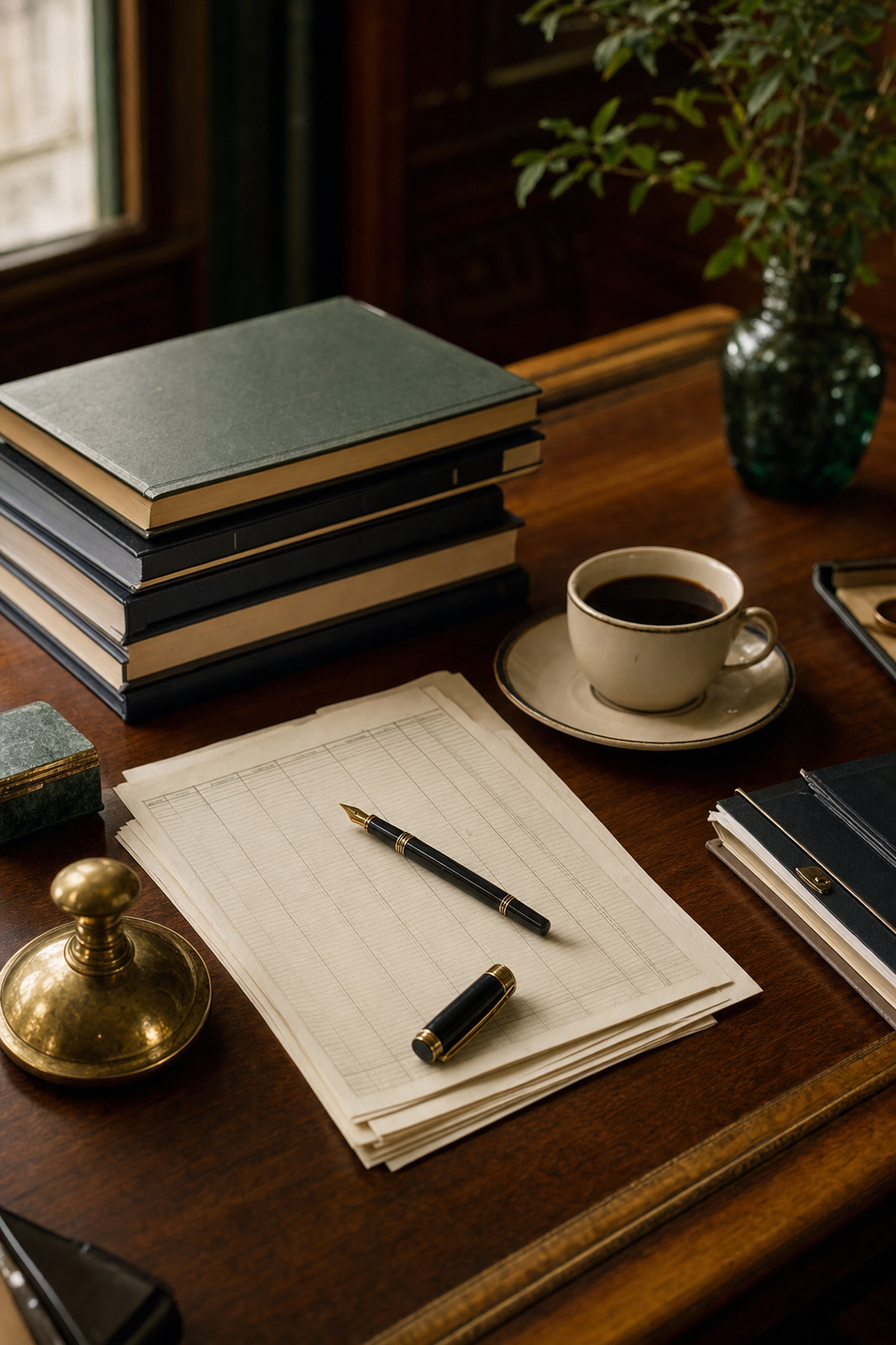 Executive desk with financial ledger documents, representing real estate portfolio financial review